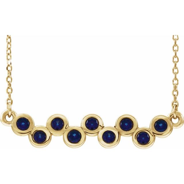 14K White Lab-Grown Blue Sapphire Bezel-Set Bar 16-18" Necklace