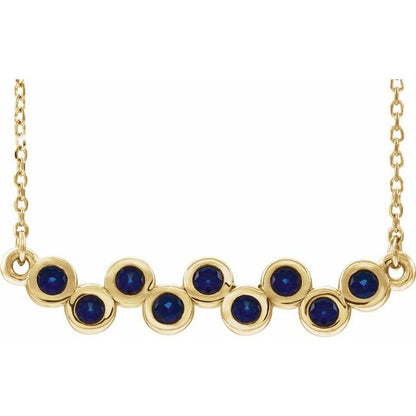 14K White Lab-Grown Blue Sapphire Bezel-Set Bar 16-18" Necklace