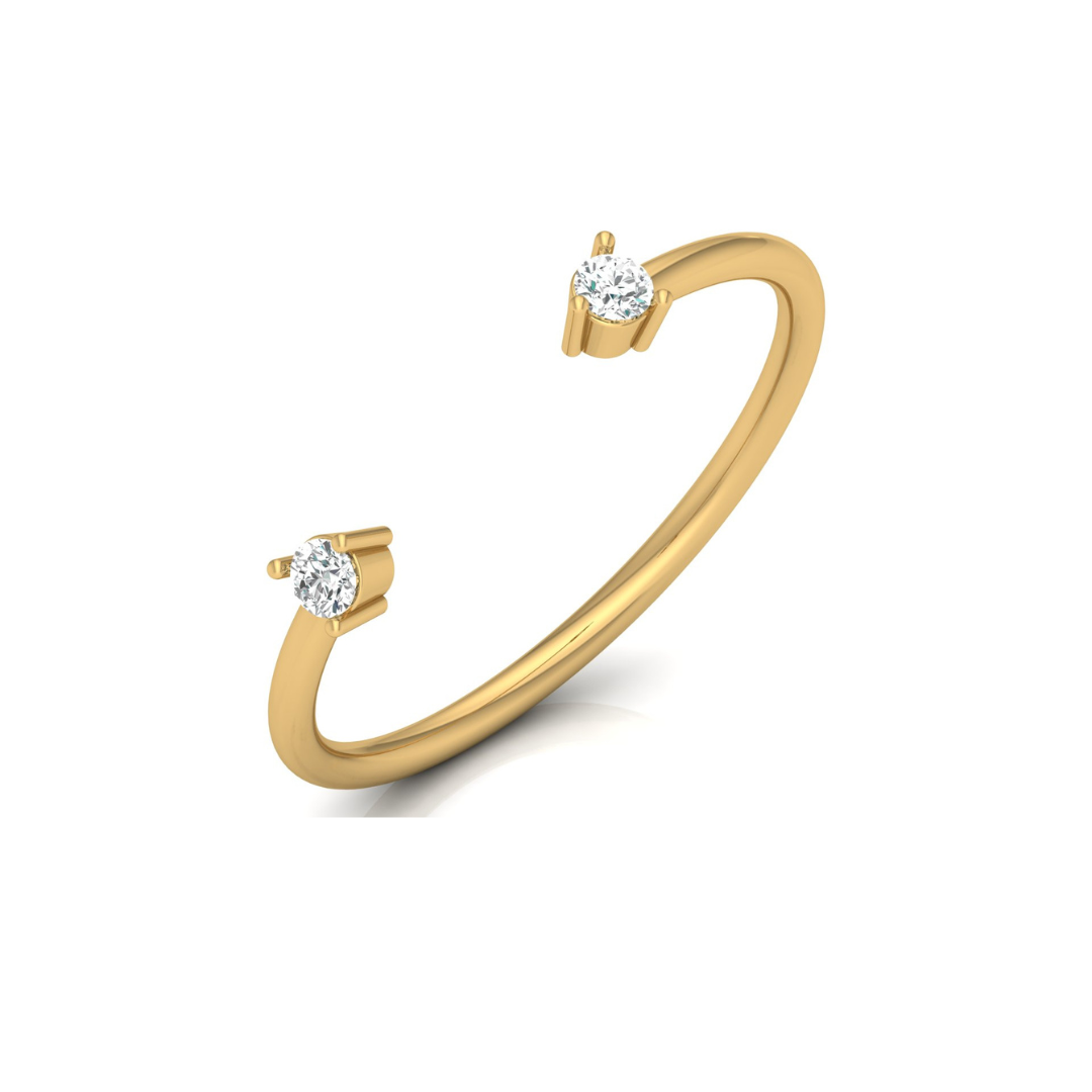 Personalized Open Cuff Round Cut Diamond Ring Lab-Grown & Natural Diamonds in 14K Solid Gold