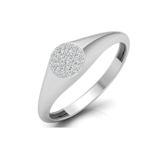 Pave Diamond Circle Signet Ring for Women's Modern Minimalist Ring in 14K Solid Gold