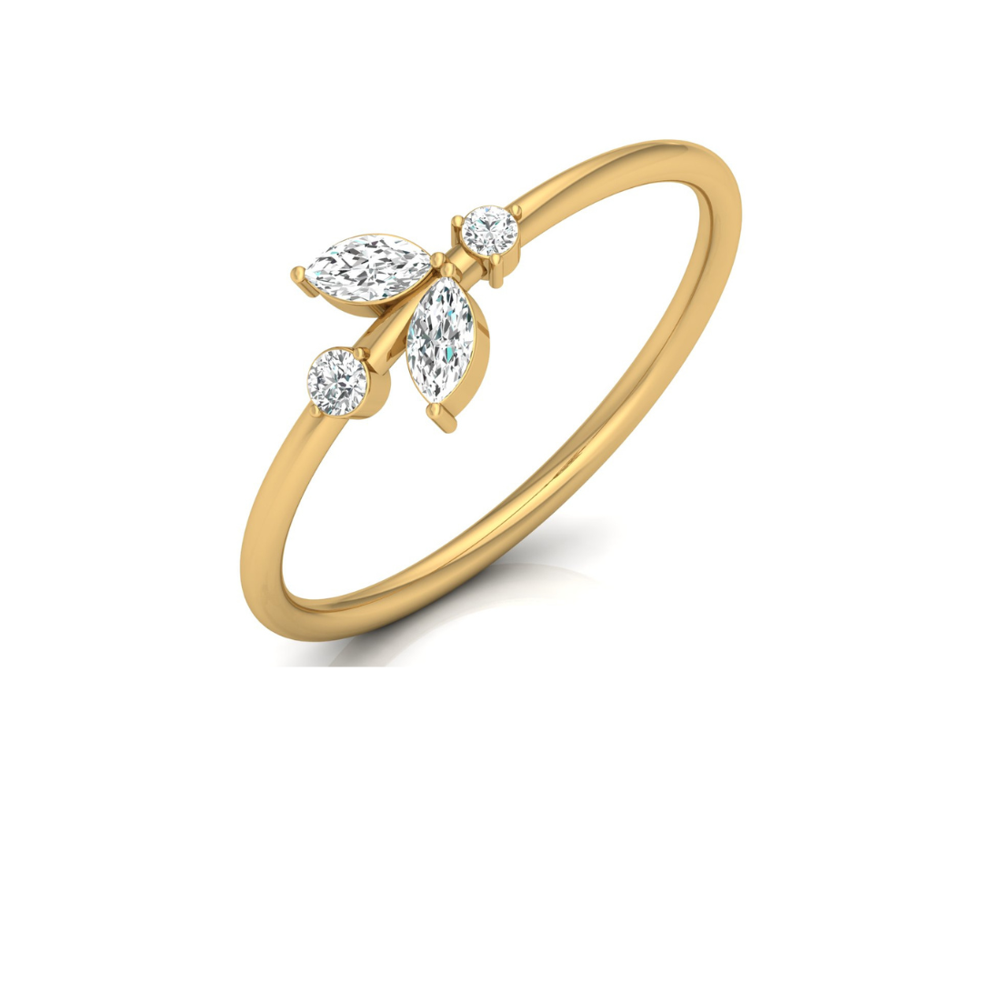 10K Gold Labgrown Diamond Marquise and Round Cut Engagement Ring Affordable Party Band