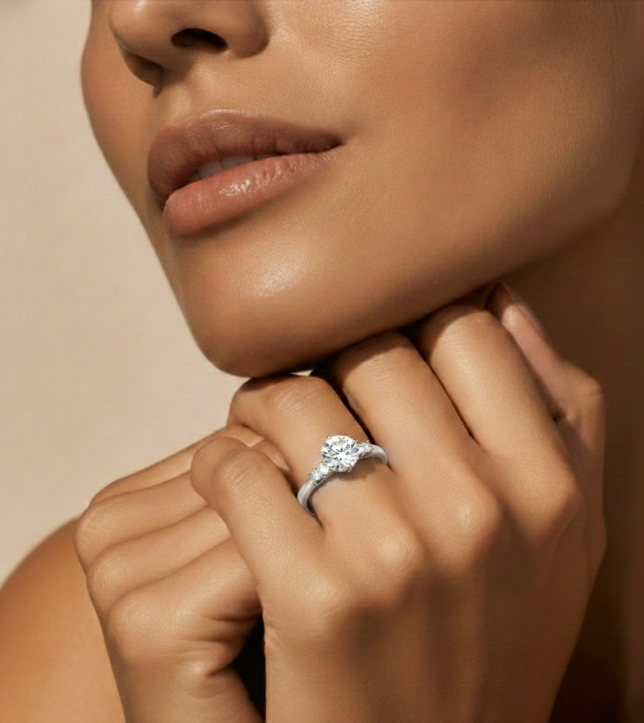 6 Stone Round Cut Lab grown Diamond 18k Solid Gold Engagement Ring ,Perfect for Your - HIGHCARAT DIAMONDS