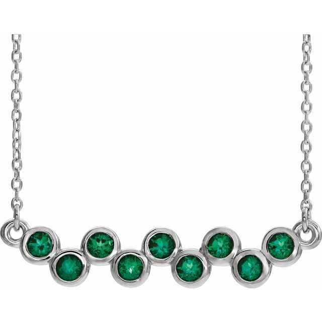 14K White Lab-Grown Emerald Bezel-Set Bar 16-18" Necklace