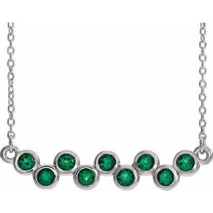 14K White Lab-Grown Emerald Bezel-Set Bar 16-18" Necklace