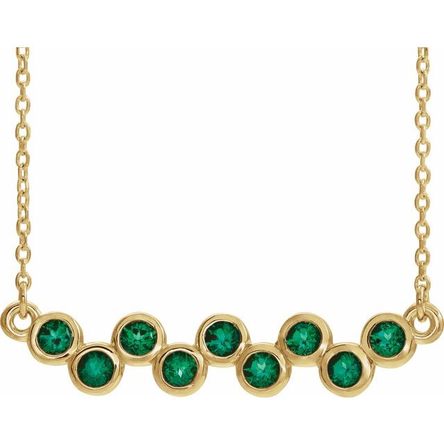 14K White Lab-Grown Emerald Bezel-Set Bar 16-18" Necklace