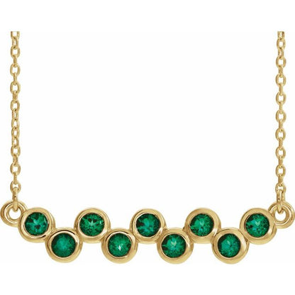 14K White Lab-Grown Emerald Bezel-Set Bar 16-18" Necklace