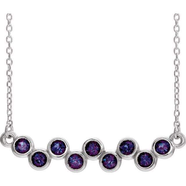 14K White Lab-Grown Alexandrite Bezel-Set Bar 16-18" Necklace