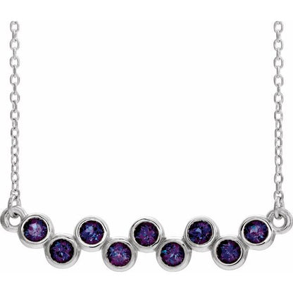 14K White Lab-Grown Alexandrite Bezel-Set Bar 16-18" Necklace