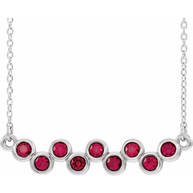 14K White Lab-Grown Ruby Bezel-Set Bar 16-18" Necklace