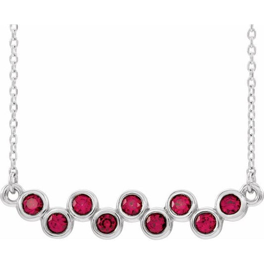 14K White Lab-Grown Ruby Bezel-Set Bar 16-18