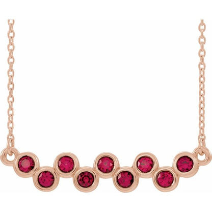 14K White Lab-Grown Ruby Bezel-Set Bar 16-18" Necklace