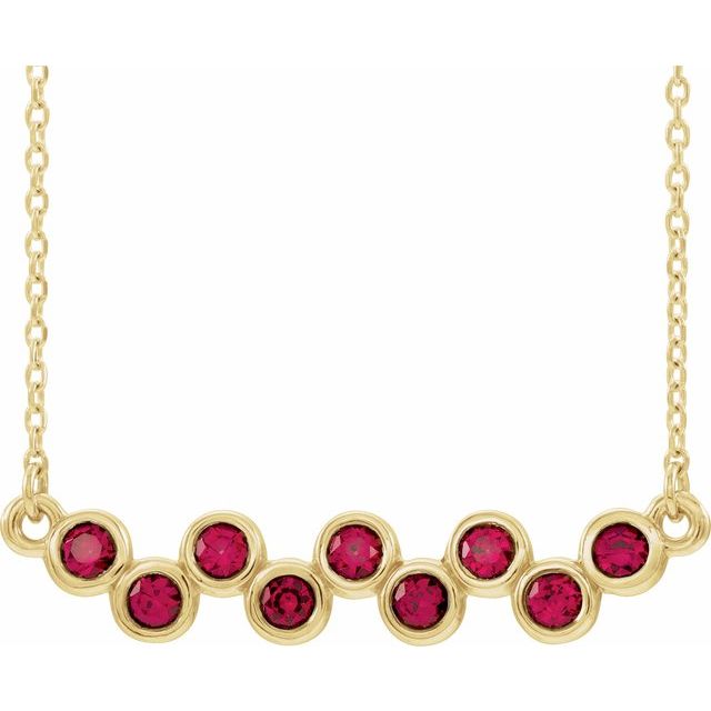 14K White Lab-Grown Ruby Bezel-Set Bar 16-18" Necklace