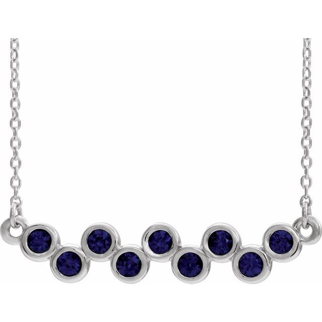 14K White Lab-Grown Blue Sapphire Bezel-Set Bar 16-18" Necklace