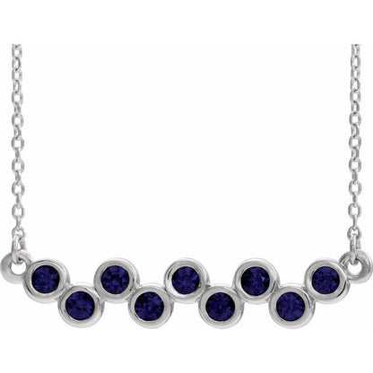 14K White Lab-Grown Blue Sapphire Bezel-Set Bar 16-18" Necklace