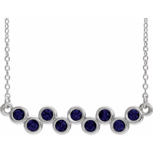 14K White Lab-Grown Blue Sapphire Bezel-Set Bar 16-18