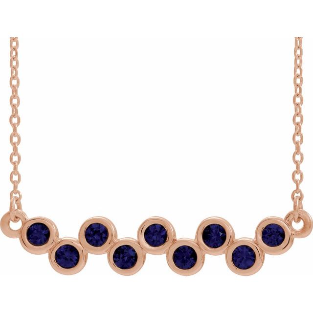 14K White Lab-Grown Blue Sapphire Bezel-Set Bar 16-18" Necklace