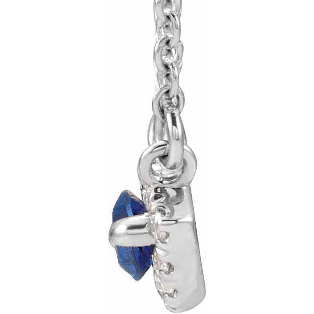 14K White Lab-Grown Blue Sapphire & .05 CTW Natural Diamond Halo-Style 16" Necklace