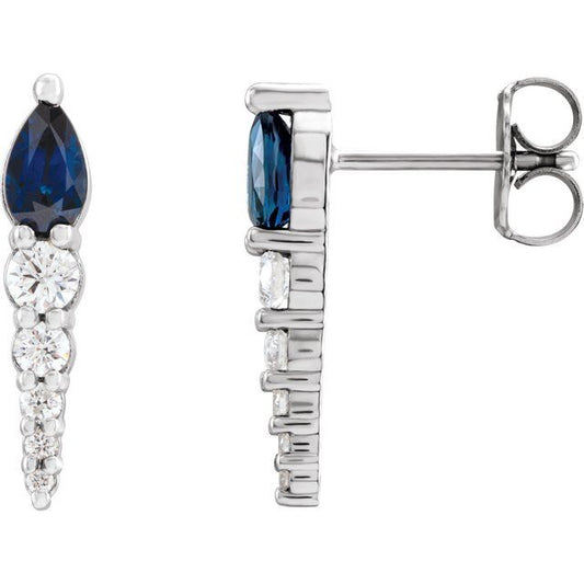 14K White Lab-Grown Blue Sapphire & 1/4 CTW Natural Diamond Earrings