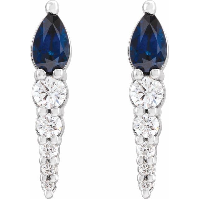 14K White Lab-Grown Blue Sapphire & 1/4 CTW Natural Diamond Earrings