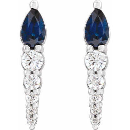 14K White Lab-Grown Blue Sapphire & 1/4 CTW Natural Diamond Earrings