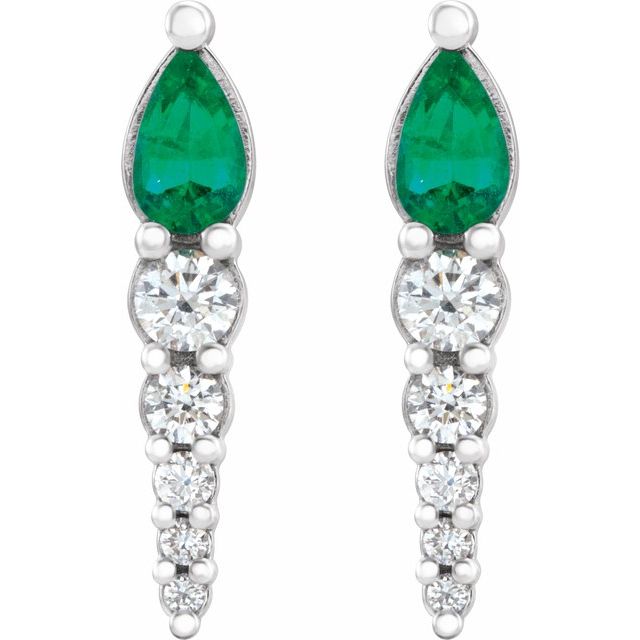 14K White Lab-Grown Emerald & 1/4 CTW Natural Diamond Earrings