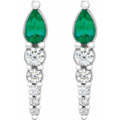 14K White Lab-Grown Emerald & 1/4 CTW Natural Diamond Earrings