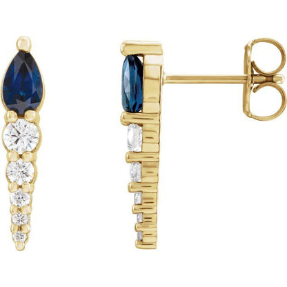 14K White Lab-Grown Blue Sapphire & 1/4 CTW Natural Diamond Earrings