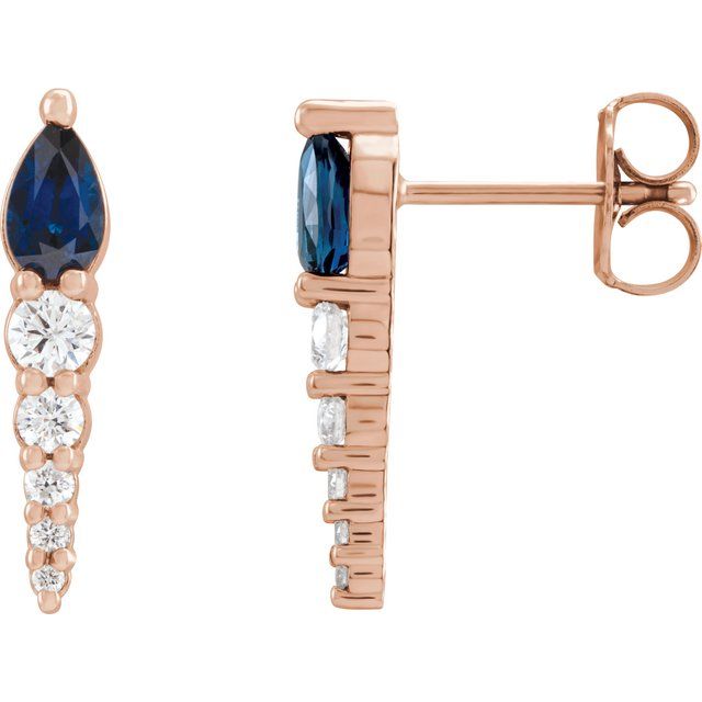 14K White Lab-Grown Blue Sapphire & 1/4 CTW Natural Diamond Earrings