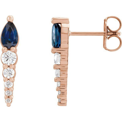 14K White Lab-Grown Blue Sapphire & 1/4 CTW Natural Diamond Earrings