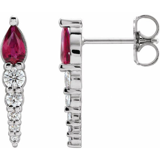 14K White Lab-Grown Ruby & 1/4 CTW Natural Diamond Earrings