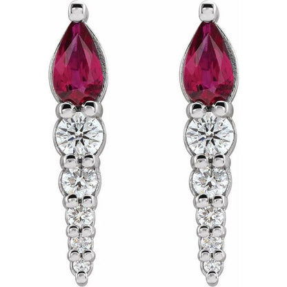 14K White Lab-Grown Ruby & 1/4 CTW Natural Diamond Earrings