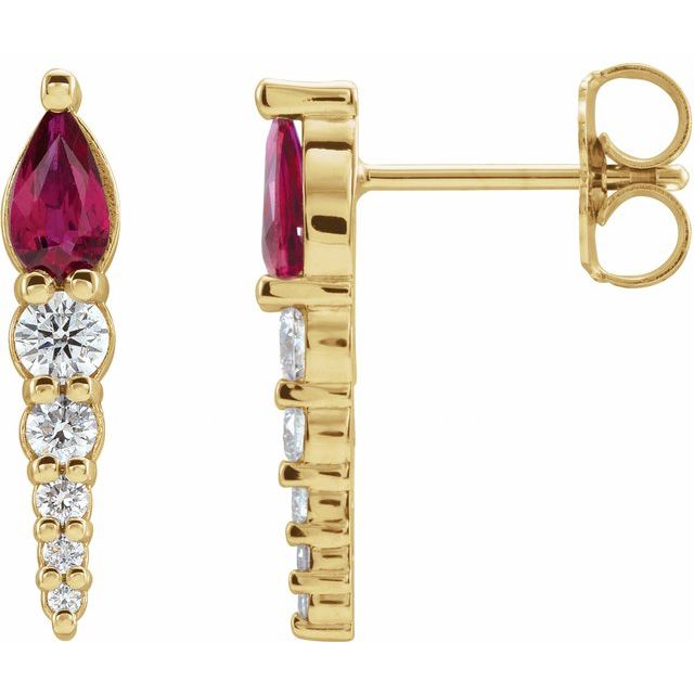 14K White Lab-Grown Ruby & 1/4 CTW Natural Diamond Earrings