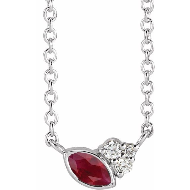 14K White Lab-Grown Ruby & .03 CTW Natural Diamond 16" Necklace