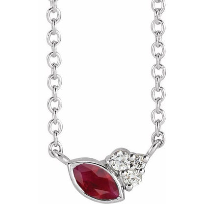 14K White Lab-Grown Ruby & .03 CTW Natural Diamond 16" Necklace