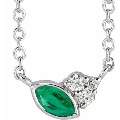 14K White Lab-Grown Emerald & .03 CTW Natural Diamond 16" Necklace