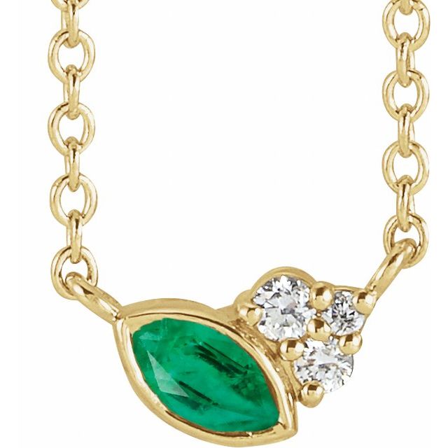 14K White Lab-Grown Emerald & .03 CTW Natural Diamond 16" Necklace