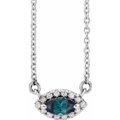 14K White Lab-Grown Alexandrite & .05 CTW Natural Diamond Halo-Style 16" Necklace