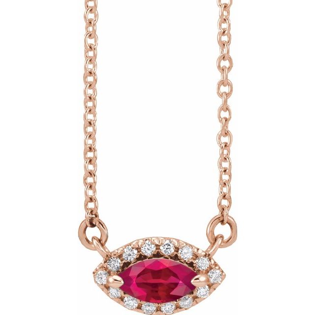 14K White Lab-Grown Ruby & .05 CTW Natural Diamond Halo-Style 16" Necklace