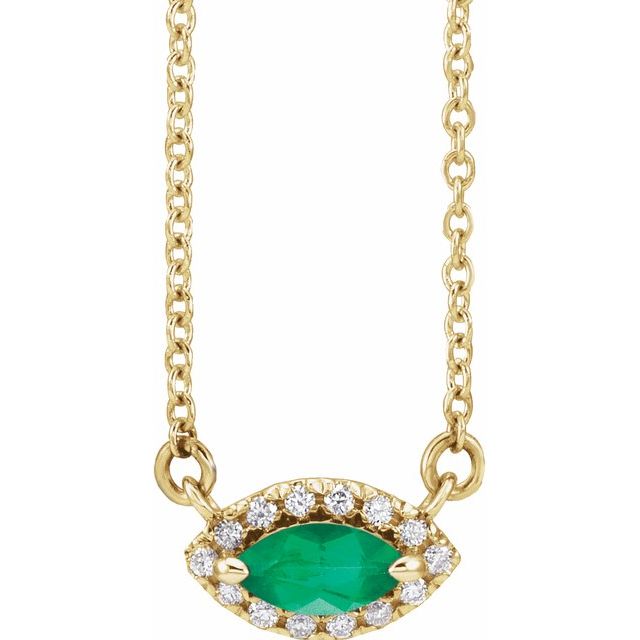 14K White Lab-Grown Emerald & .05 CTW Natural Diamond Halo-Style 16" Necklace