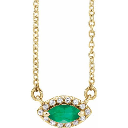 14K White Lab-Grown Emerald & .05 CTW Natural Diamond Halo-Style 16" Necklace