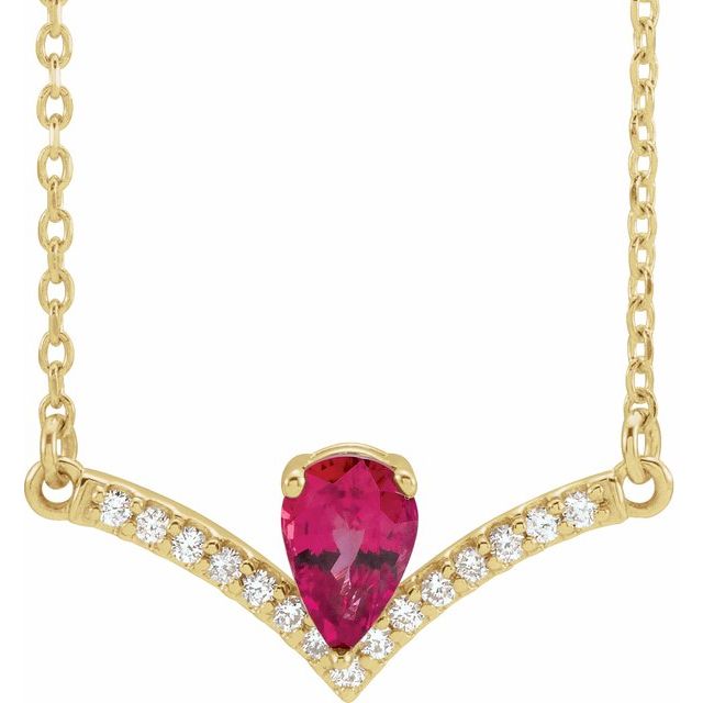 14K White Lab-Grown Ruby & .06 CTW Natural Diamond 16" Necklace
