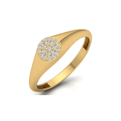Pave Diamond Circle Signet Ring for Women's Modern Minimalist Ring in 14K Solid Gold