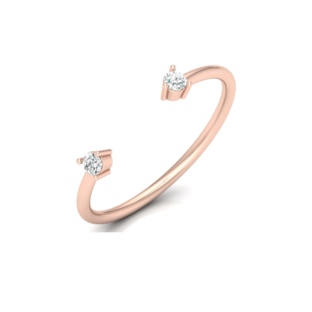 Personalized Open Cuff Round Cut Diamond Ring Lab-Grown & Natural Diamonds in 14K Solid Gold