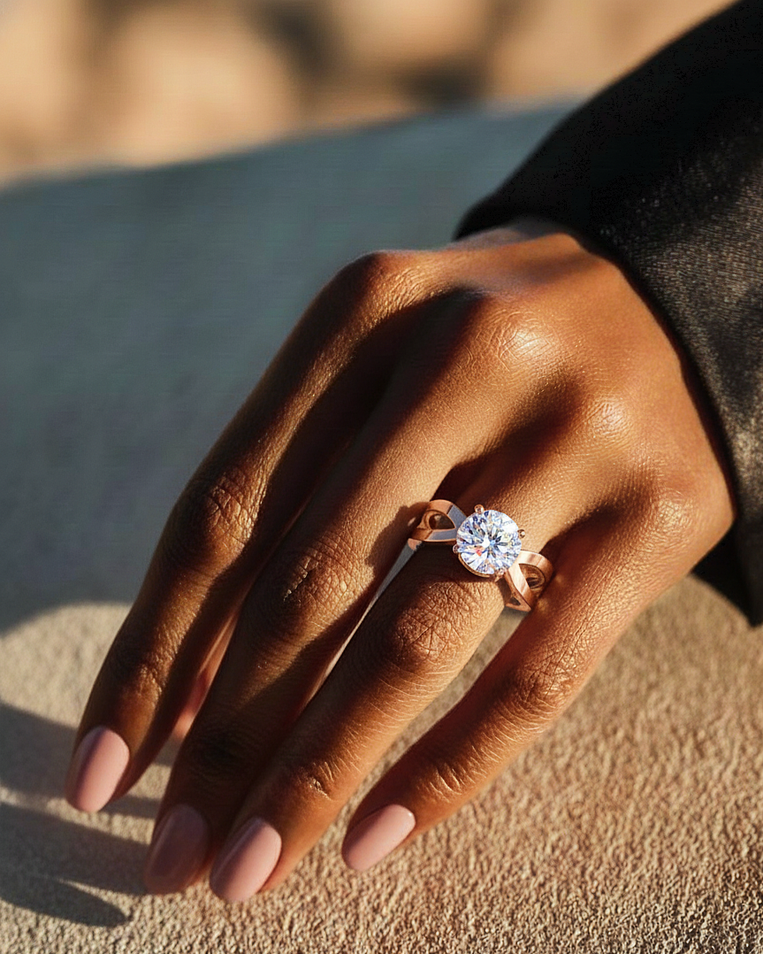 10K Solid Yellow Gold Round Cut Lab Grown Diamond Antique Solitaire Dainty Cluster Engagement  Ring For Her