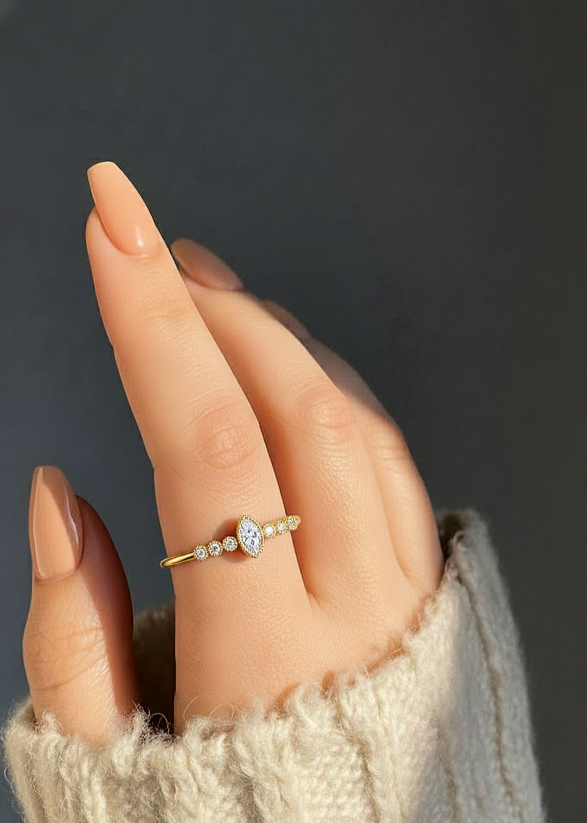 7 Stone Marquise & Round Cut Lab Grown Diamond Halo Ring