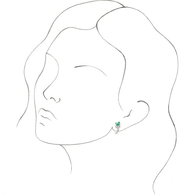 14K White Lab-Grown Emerald Floral J-Hoop Earrings