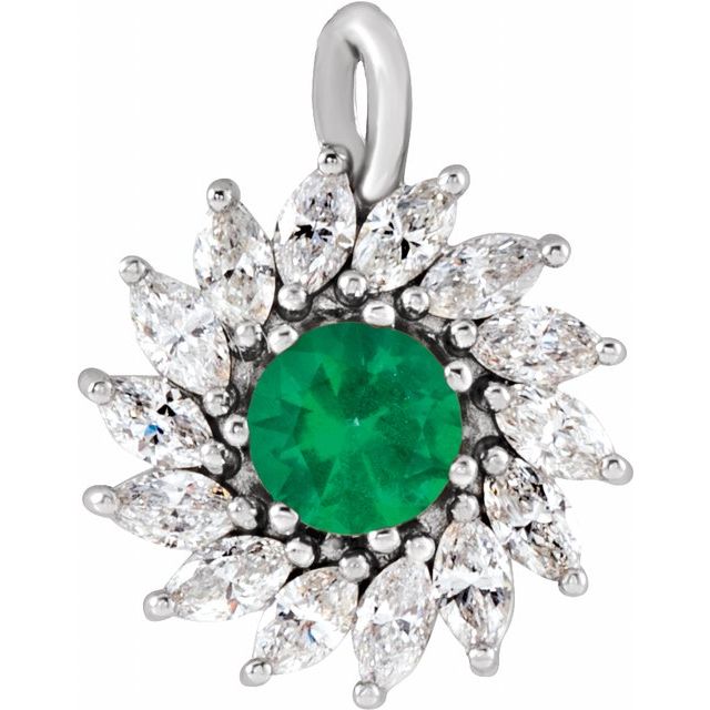 14K White Lab-Grown Emerald & 1/2 CTW Natural Diamond Halo-Style Pendant