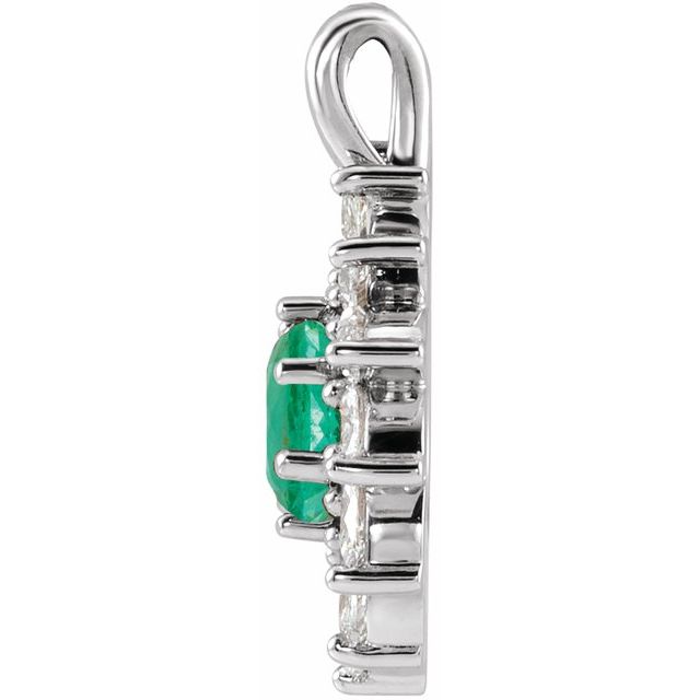 14K White Lab-Grown Emerald & 1/2 CTW Natural Diamond Halo-Style Pendant