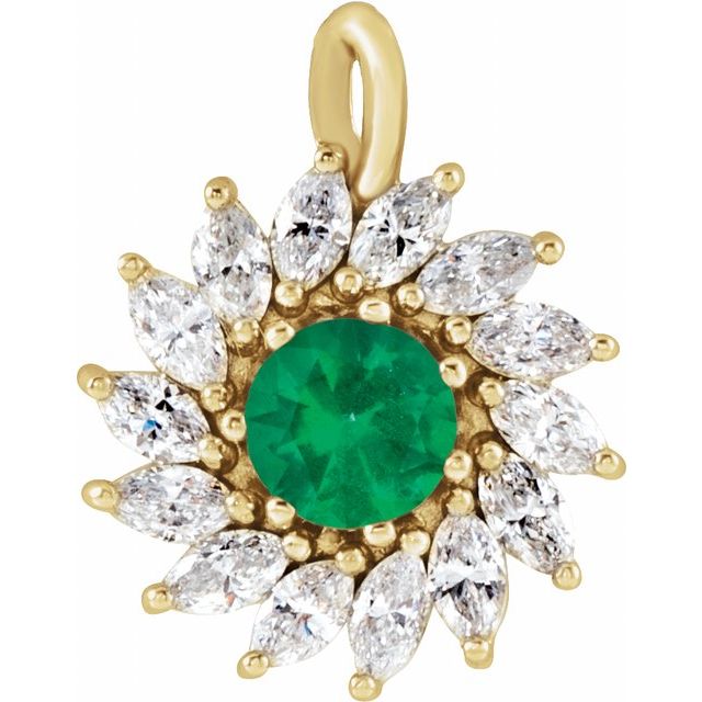 14K White Lab-Grown Emerald & 1/2 CTW Natural Diamond Halo-Style Pendant