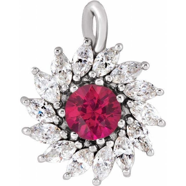 14K Yellow Lab-Grown Ruby & 1/2 CTW Natural Diamond Halo-Style Pendant